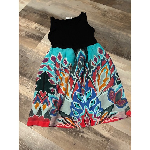 New York & Company Dresses & Skirts - New York & Company Sleeveless Ikat Print Fit Flare Dress Black Multi Color L
